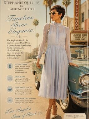 Vintage Stephanie Mueller for Laurence Greer Blue Mesh Chiffon Midi Dress